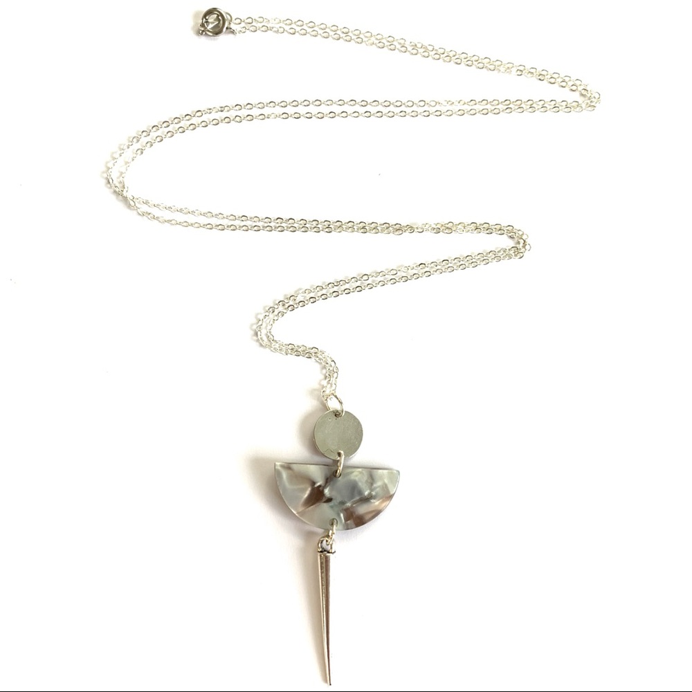 Sterling Silver Semi Circle Spike Pendant Necklace